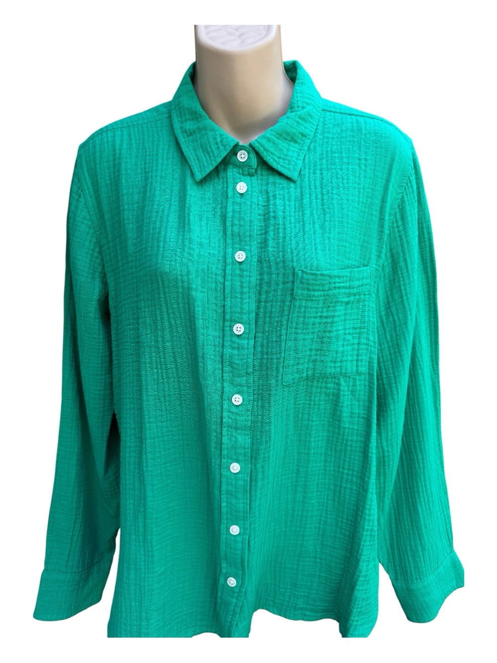 J CREW green gauze long sleeve shirt, Large,
NWT